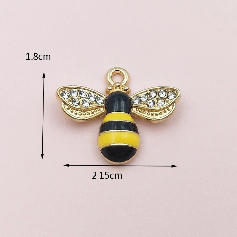 Cute Animal Bee Charms Pendants For Jewelry Making Alloy Enamel Crystal Animal Charms DIY Accessories 10pcs