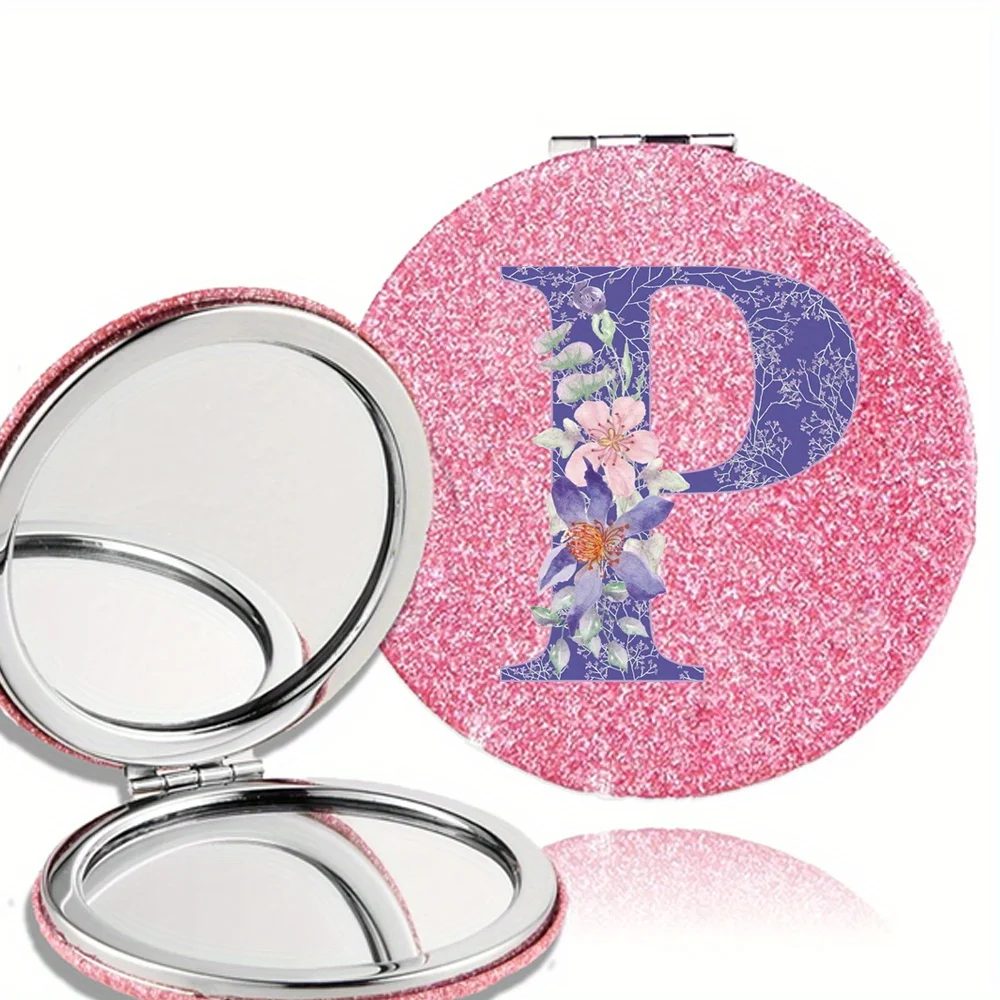 여성 접이식 화장 거울 얼굴 미용 메이크업 관리 도구 내구성 PU 표면 방수 이상적인 파티 선물 핑크 꽃 패턴