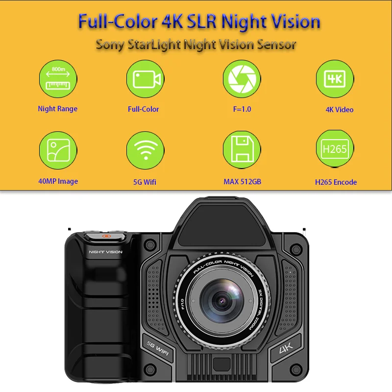 

4K Night Vision Monocular SLR Camera Night Full Color With Wifi APP Share Sony Sensor 40MP Image 64GB Card For Camping Hunting