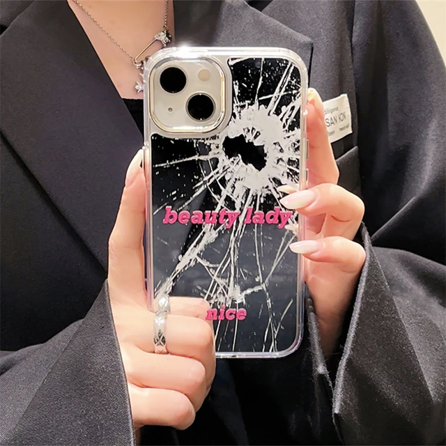 Korea Cute Pink Letter Glitter Makeup Mirror Phone Case For iPhone 14 13 12  11 Pro Max Ins Luxury Plating Soft Shockproof Cover - AliExpress