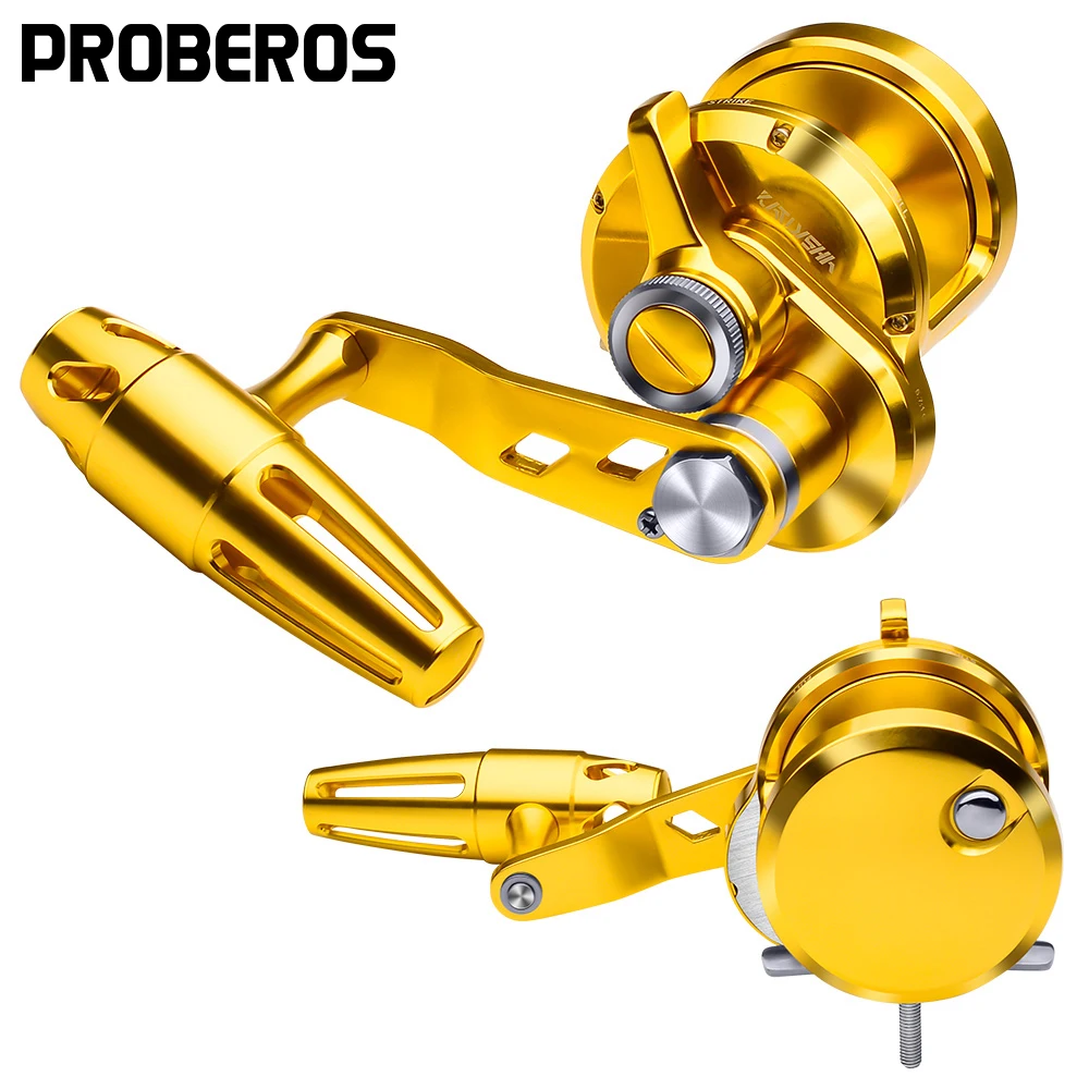 

PRO BEROS Trolling Reel 5.7:1 High Speed CNC Machined Aluminum Jigging Reel 40LB Max Drag Sea Fishing Wheel T-Bar Handle Pesca