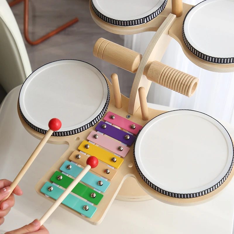 Multi-functional wooden drum kit kitten music channel children's music enlightenment early educational toy girls and boys 3
