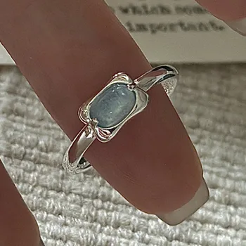 Vintage 925 Sterling Sivler Buckle Engagement Rings for Women Couples New Fashion Blue Stone Handmade Party Jewelry Gift