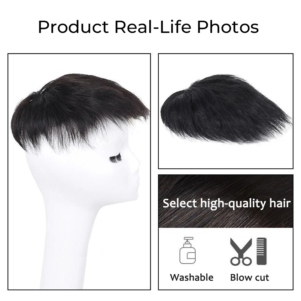 Synthetic Short Hair Wigs for Men Handsome Bald Forehead Replacement