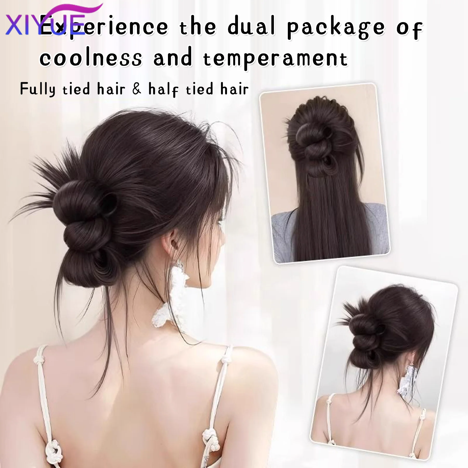 Synthetic Half-tie Hair Bun Messy Dragon Beard Meatball head Bun Low Claw Chignon Wrap Around Hairtail Extension for Women