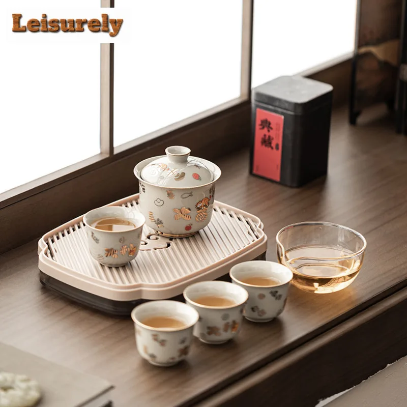 Plant Ash Big Fortuue And Great Profit Travel Tea Set Kit Boutique 1 Pot 4 Cups Tea Maker Organizer Portable Camping Handbag