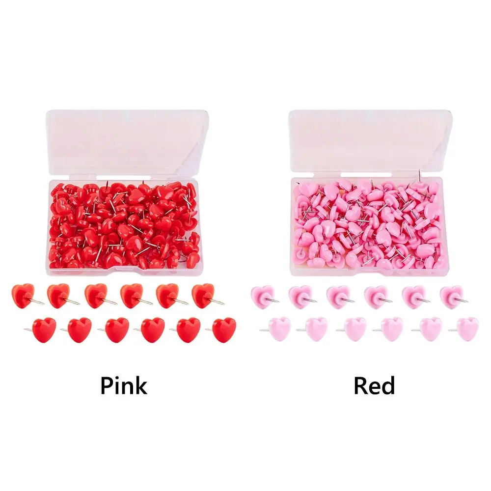 100PCS 재사용 가능한 핑크 레드 압정 사진 핀 러브 하트 푸시 핀 고정 압정 사무용품