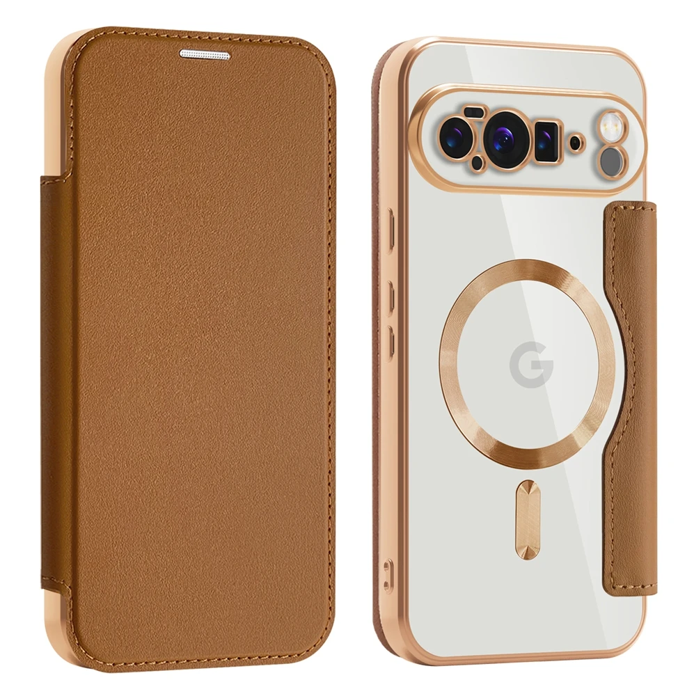 Enhanced Wireless Charging Magnetic Wallet Case with Card Slots and Anti-Fall Leather Design
