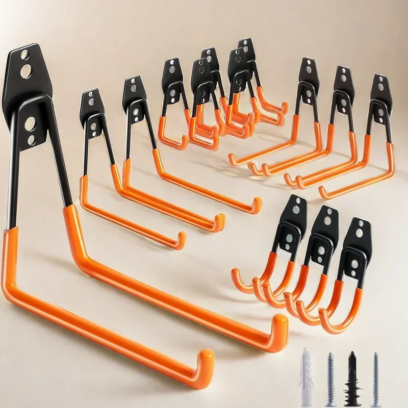 Wall Mount Hooks 3 Size Heavy Duty Metal Bicycle Hanger Garage Organizer Non-Slip Storage Ladder Garden Tools