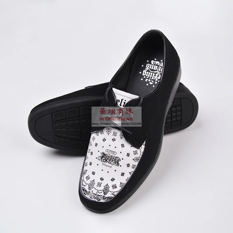 America Popping Trend Cowhide Top Layer Color Blocking Shoe Korea Pop Square Head Rubber Bottom Genuine Leather Hip Hop Shoes 2