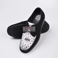 America Popping Trend Cowhide Top Layer Color Blocking Shoe Korea Pop Square Head Rubber Bottom Genuine Leather Hip Hop Shoes 2