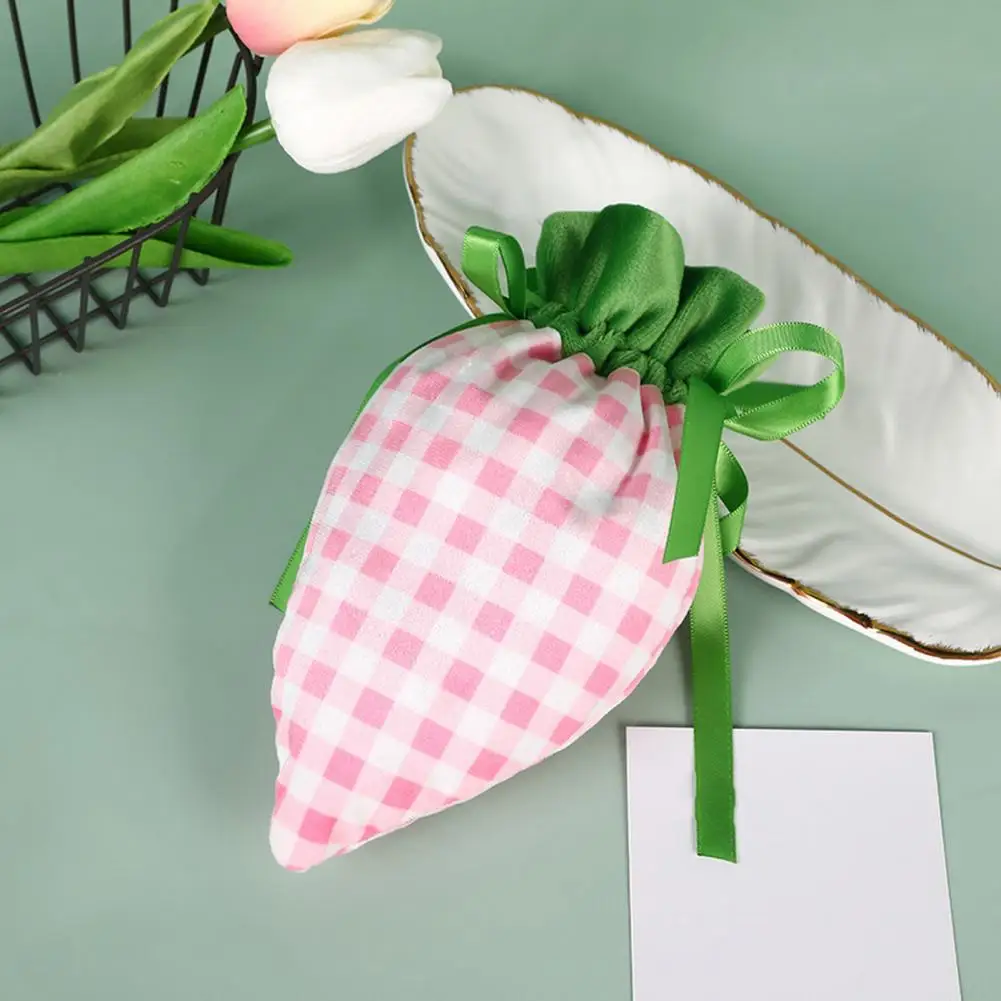 

Easter Gift Bag Easter Plaid Carrot Gift Bag Cute Radish Shape Goodies Snack Present Drawstring Candy Treat for Happy Easter