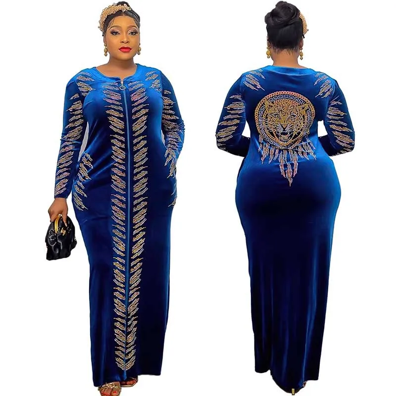 Velvet Maxi Dress African Clothes For Women Letter Robe Africa Clothing Sequins O Neck Short Sleeve African Dresses Plus Size 4X