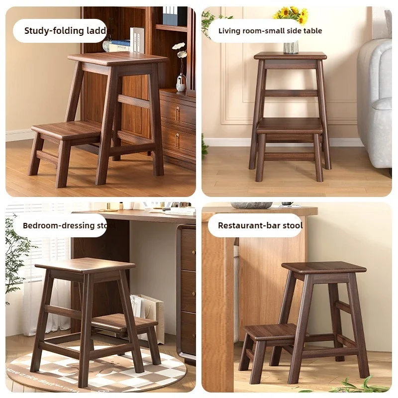 Solid Wood Folding Ladder Stool Household Dual-use Bar Stair Chair Multi-functional Indoor Flower Rack Step Stool Furniture folding ladder chair folding step stool