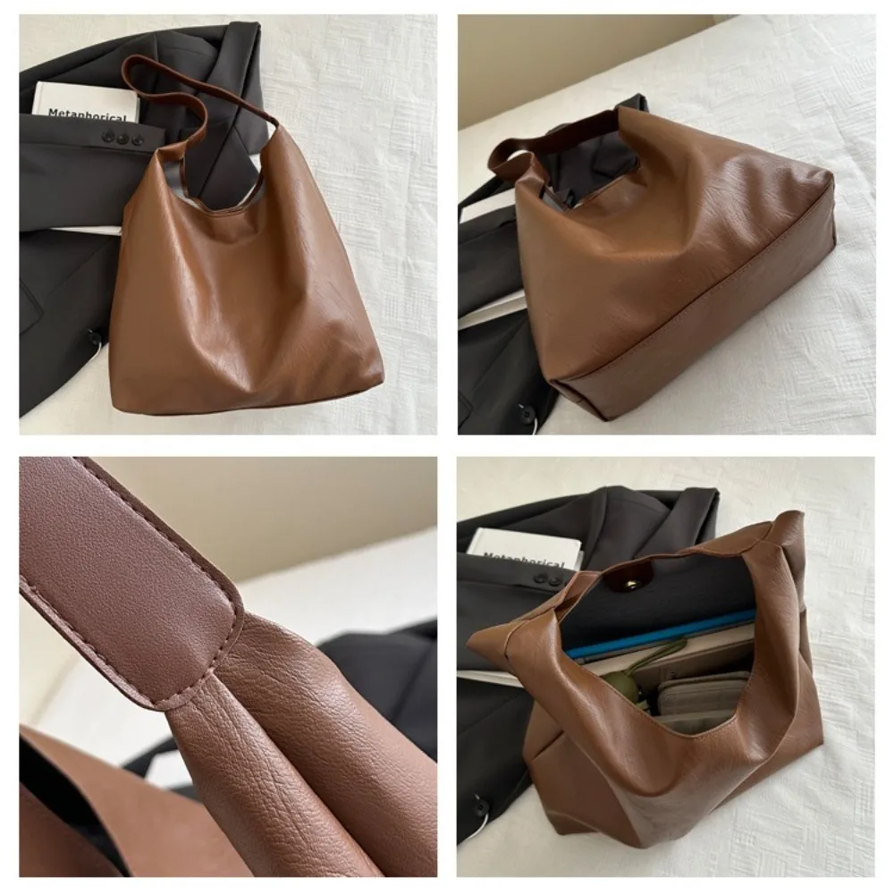 Weiche PU-Leder Schultertasche mit Großer Kapazität Einfarbige Unterarmtasche Einschultrige Tragetasche – Detail 10