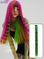 Perruque synthétique à une seule pièce pour femmes, extensions de cheveux longues et droites à clipser, couleur zèbre, extensions de cheveux en plumes, fausses extensions de cheveux 4