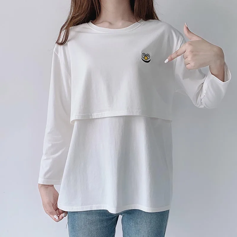 Pregnant Women Nursing T Shirt Maternity Summer Short Sleeve Crew Neck Tees Cotton Lactation Top For Breastfeeding Shirt Casual 5