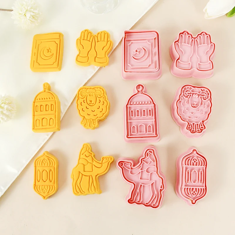 Ramadan Cookie Cutters Plastic 3D Camel Moon Star Pressable Biscuit Mold Cookie Stamp Islamic Muslim Kitchen Baking Pastry Tools