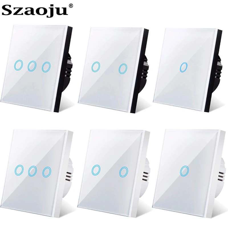 Szaoju-Interruptor táctil de la UE, Panel de cristal LED, lámpara de pared,  interruptor de luz de AC110-220V, interruptores de Sensor de 1/2/3 entradas  - AliExpress