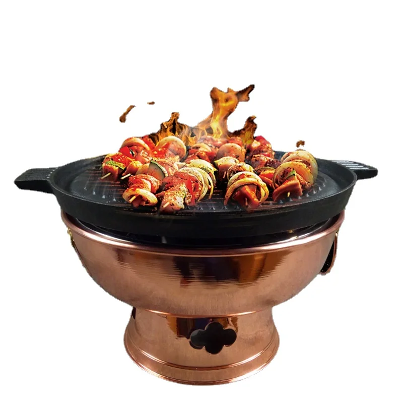 

Thick Pure Copper Charcoal Roast and Instant Boil 2-in-1 Hot Pot Hot Pot Stove Dual-Use Hot Pot Extra Large Split Fried Barbecue