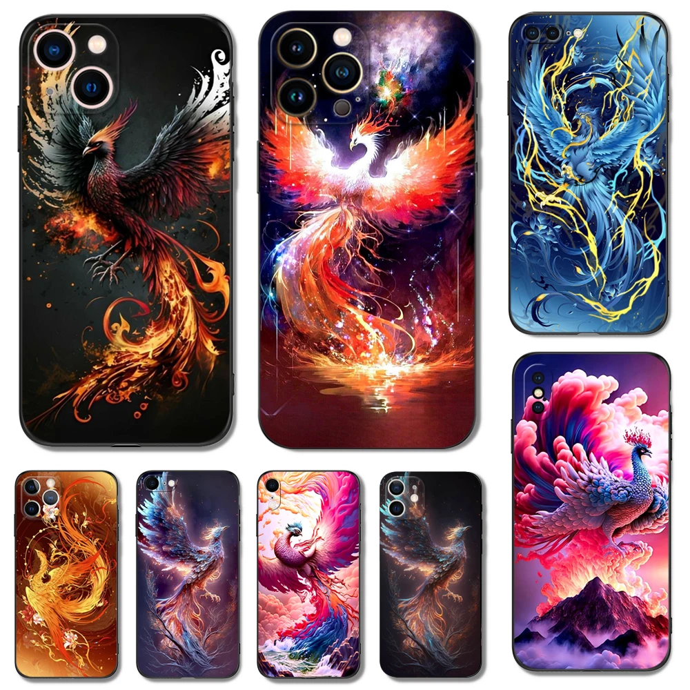 

phone case for iphone 2020 se 6 6s 7 8 plus x 10 XR XS mini pro MAX black soft tpu back cover Phoenix