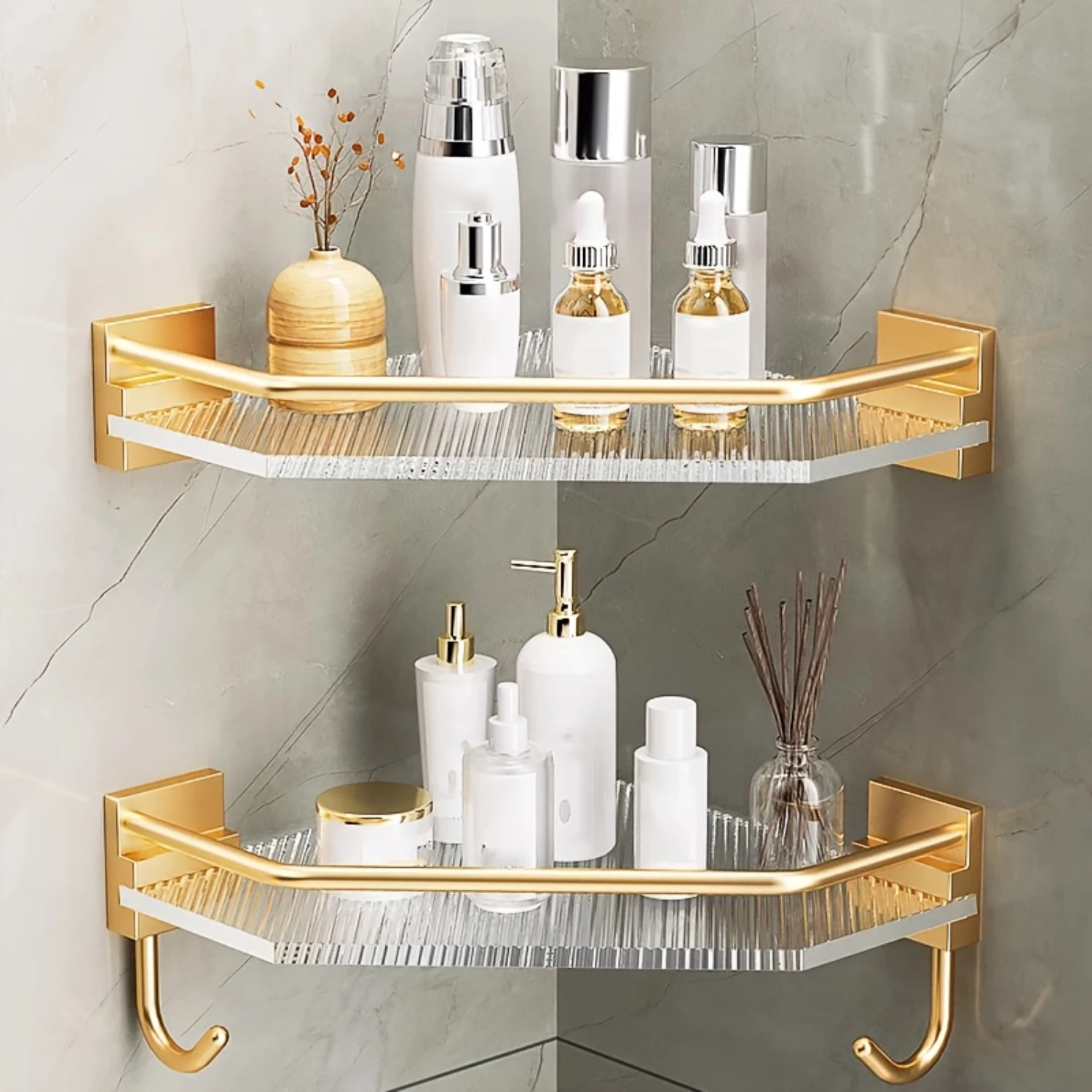 Acrylic Corner Shower Caddy, Wall Mounted Triangle Shelf for Shampoo Shower Gel, Bathroom Organizer & Accessories