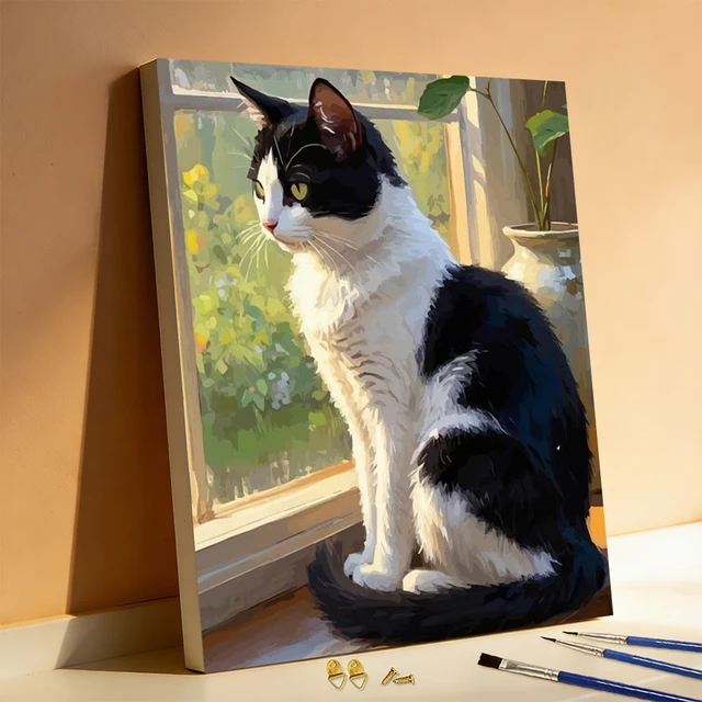 Huacan Oil Painting By Numbers Cat DIY Paint By Number Adult Kit Kitten Digital Oil Painting Kit Animal Home Decoration Modern 1