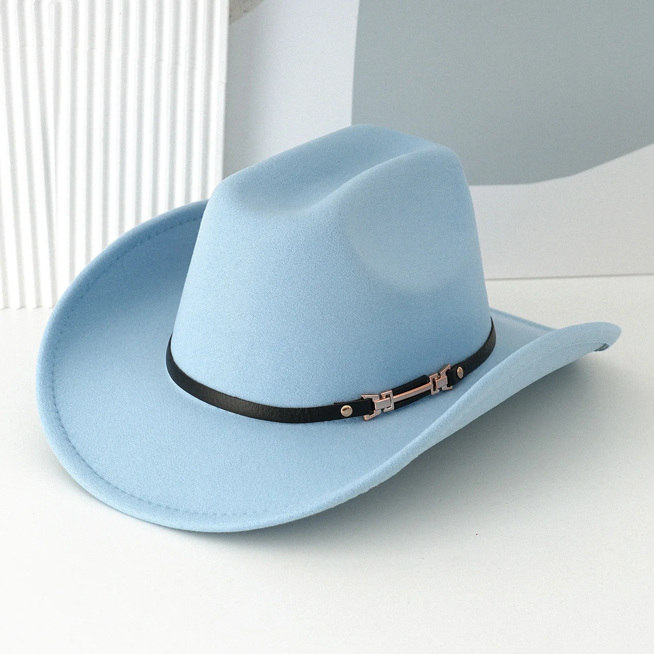 Metal Rivet Belted Cowgirl Hat for Womens Vintage Wide Brim Western Jazz Themed Party Cap