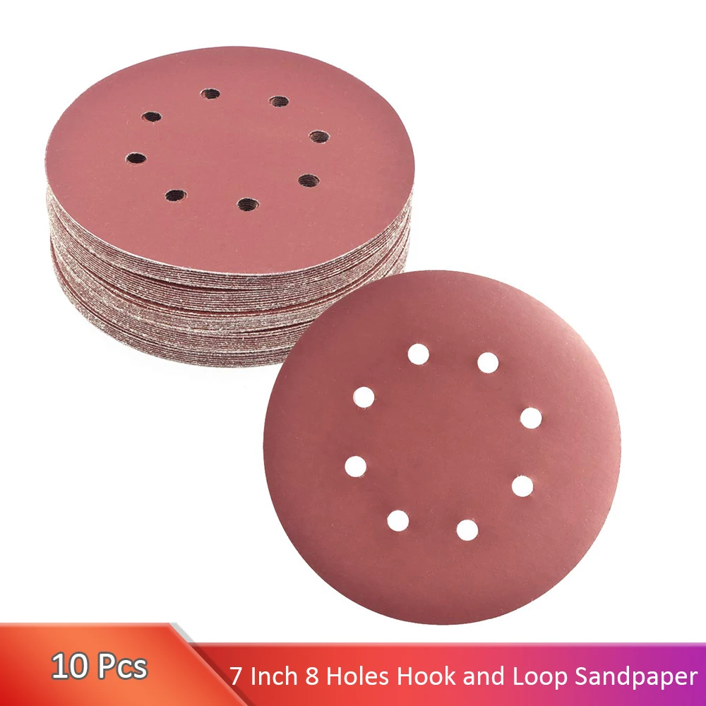 10Pcs7InchSandingDisc8HoleHookandLoop40180GritFlocking