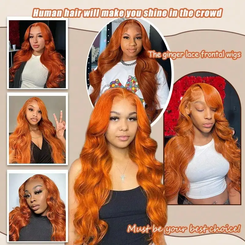 30 Inch Ginger Orange 13x4 HD Lace Frontal Wig Human Hair Pre Plucked 250% Body Wave Human Hair Lace Front Wigs for Women