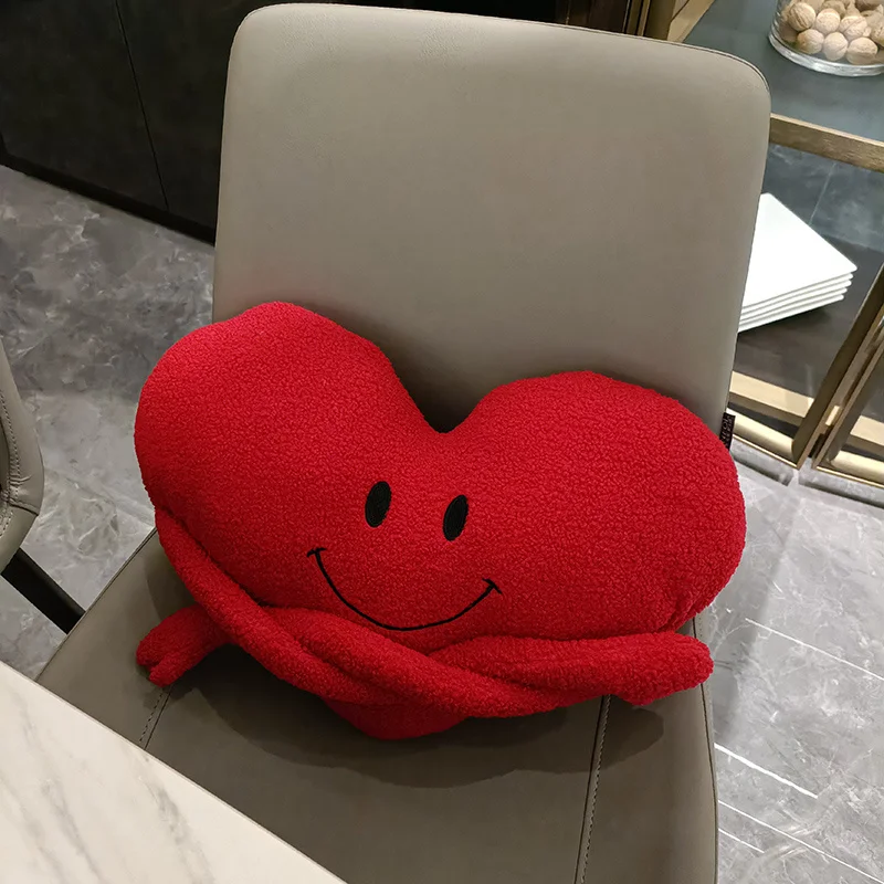 45x30cm Smiling Face Red Heart Plush Pillow Long Arms Hug Emotional Seat Cushion Back Support Plushie Creative Peluche Gift 5