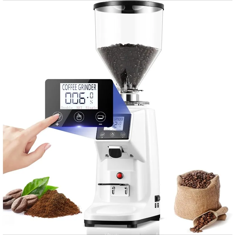 Commercial Coffee Grinder Electric Flat Burr Coffee Bean Grinder with 19 Settings Touch Screen Espresso Machine with Large 35oz