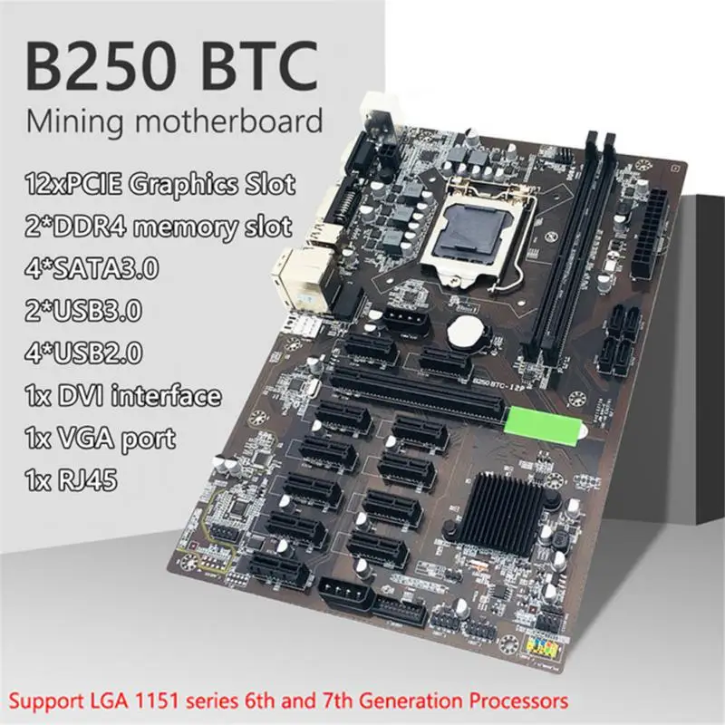 Материнская-плата-для-майнинга-b75-b250c-12-usb-30-на-pcie-xi-e-16x-графическая-карта-lga-1151-ddr4-sata-Биткоин-btc-eth-материнская-плата-для-майнинга