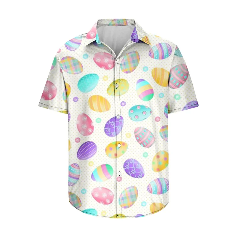 thumbnail image 1 of Camisas hawaianas divertidas de Pascua 2024 para hombres, camisas con botones con estampado de huevos de conejo, camisas casuales de verano para fiestas en la playa, blusas para hombres, 1 of 5
