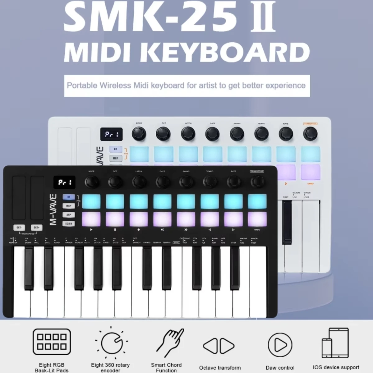 M-VAVE SMK-25 II MIDI Pad Controller Keyboard USB Mini 25