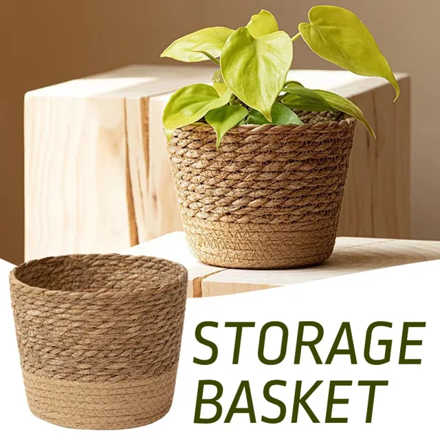 Mir de rangement en rotin tissé à la main WUNICEF, pot de fleurs en paille tissée, pot de fleurs de jardin, jardinière 4