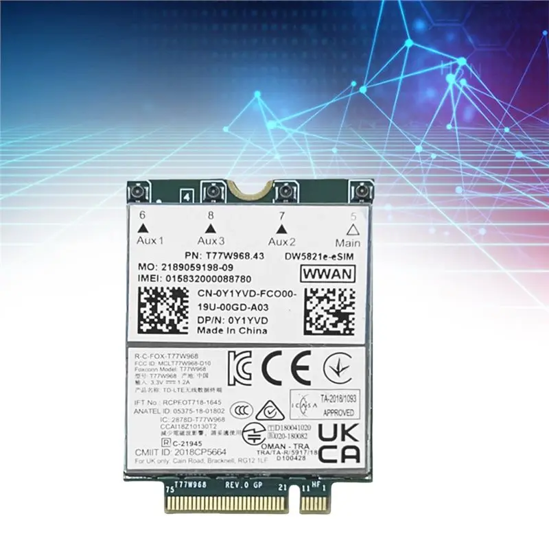 A23F-T77W968 Dw5821e E-SIM 4G LTE 모듈 CAT16 1Gbps FDD-LTE TDD-LTE E-SIM 4G 카드 모듈 키트(델 5420 5424 7424 7400용)