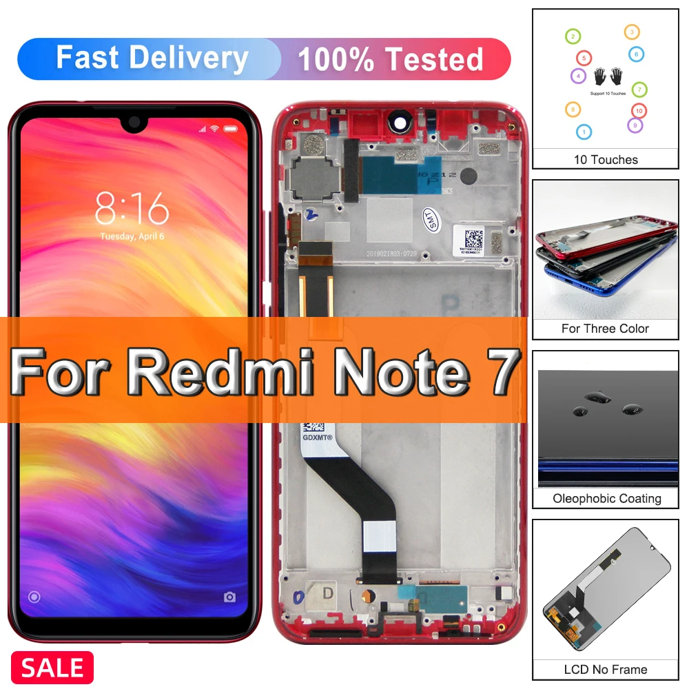 ЖК-дисплей 6,3 дюйма для Xiaomi Redmi Note 7 с рамкой и дигитайзером в сборе, экран для Redmi Note7 Pro, M1901F7G, M1901F7H, оригинал