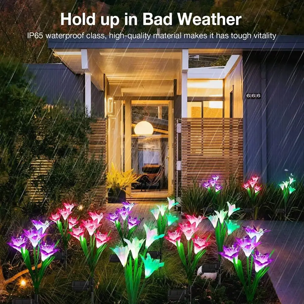 Flowers Solar Artificial Flower Light Multi-Color Changing Solar Powered Waterproof Landscape Lamp Colorful Light Ground Mounted