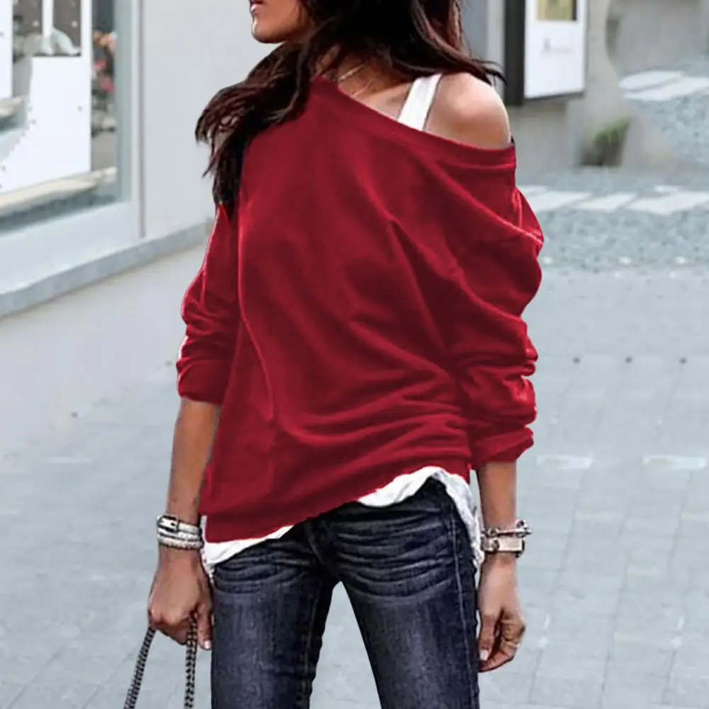 2022 Fashion One Shoulder Loose Tshirts Pullover Sexy Off Shoulder Women TShirt Autumn Long