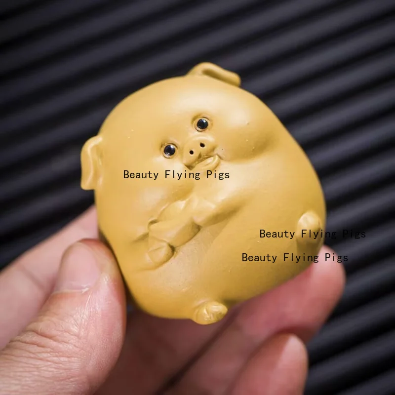 Purple Clay Zodiac Pig Tea Pet Ornaments Cute Animals That Can Be Raised Tea Table Decorations Handicrafts