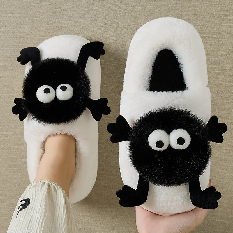 Lovely Thick Bottom Fluffy Slippers Women Autumn Winter Slip On Bag Heels Cotton Slippers Women Indoor Non Slip Soft Warm Slides