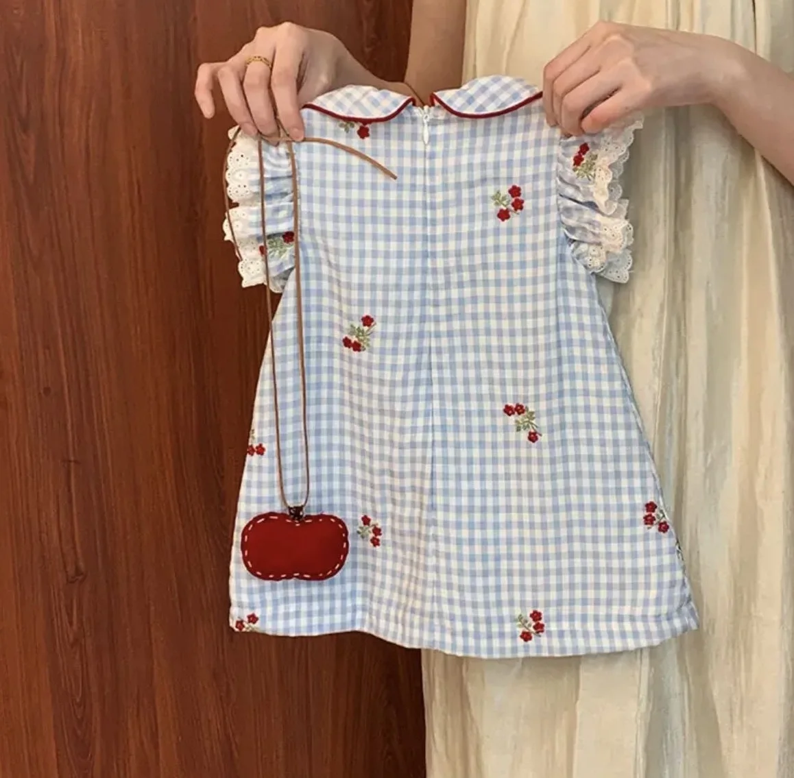 Girls French Dress 2025 New Summer Elegance Children Blue Checkered Tank Top Dress Girls Sweet Princess Dress - 6
