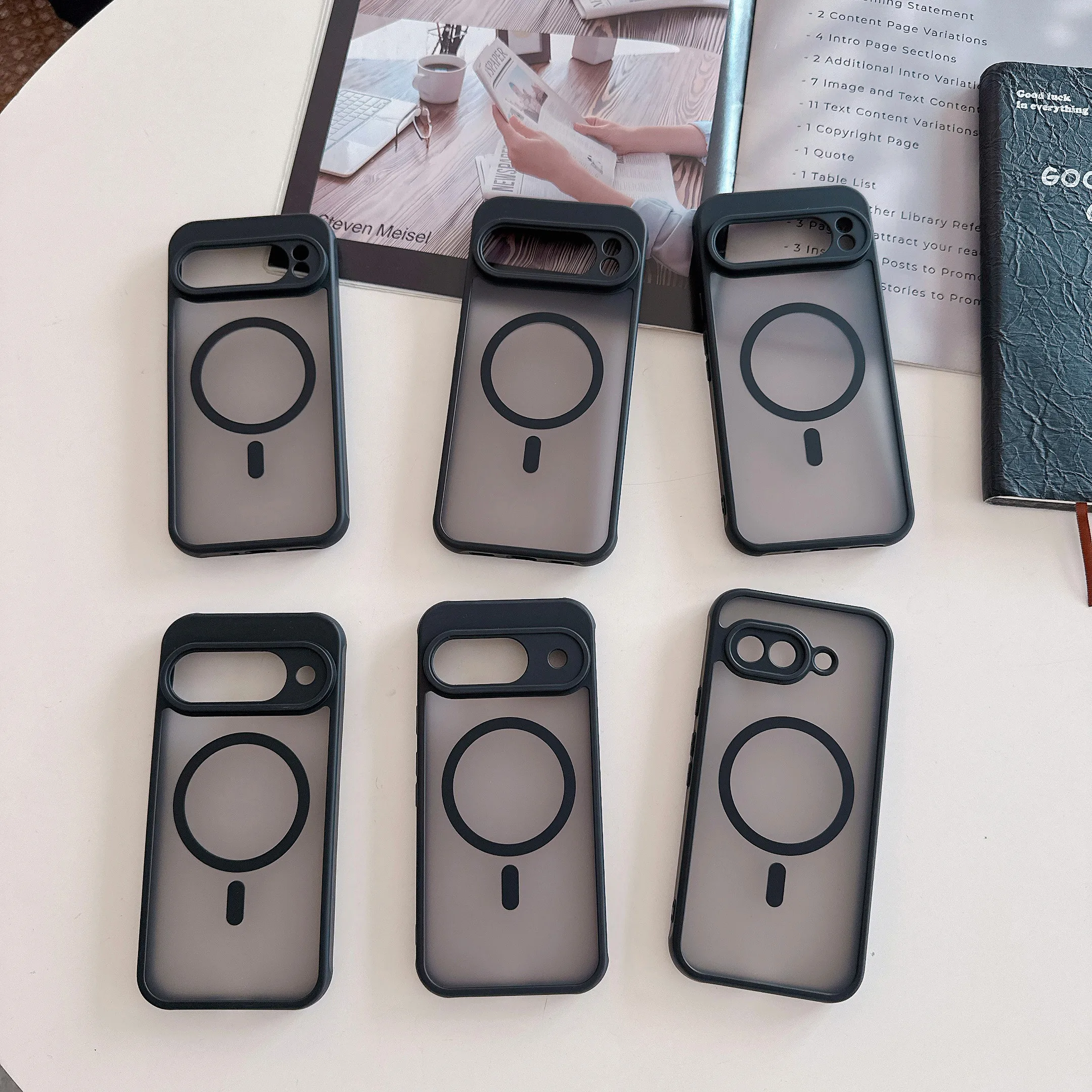 Luxury Matte Shockproof Magnetic Case with Clear Cover and Wireless Charging Compatibility