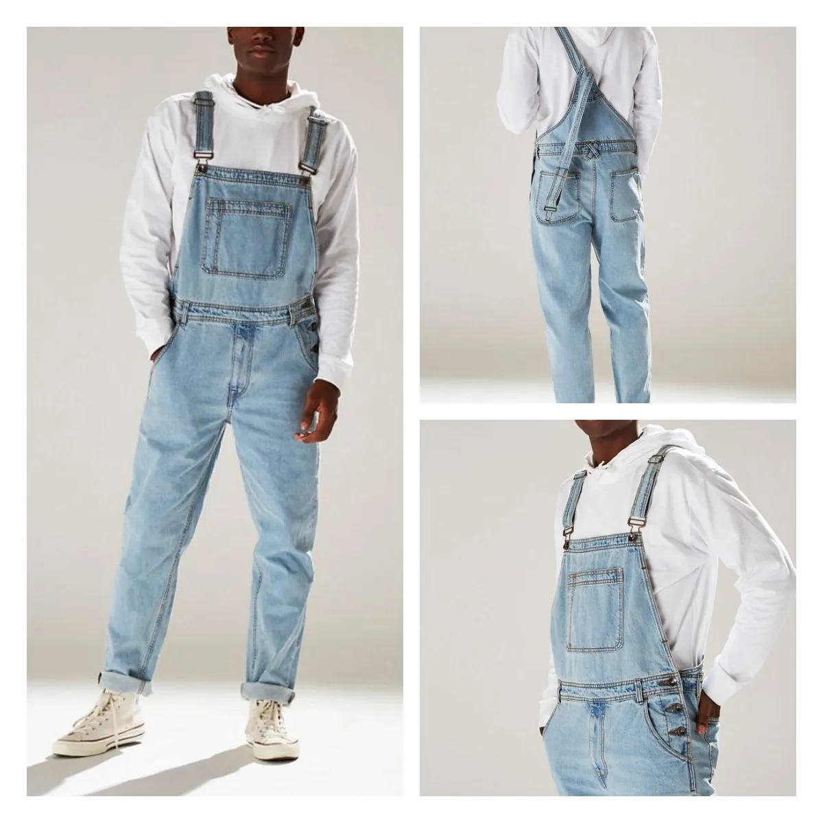 

New Summer Men One-piece Jeans Blue High Street Jumpsuit European And American Overalls Denim Pants Large Size Overalls XXXL