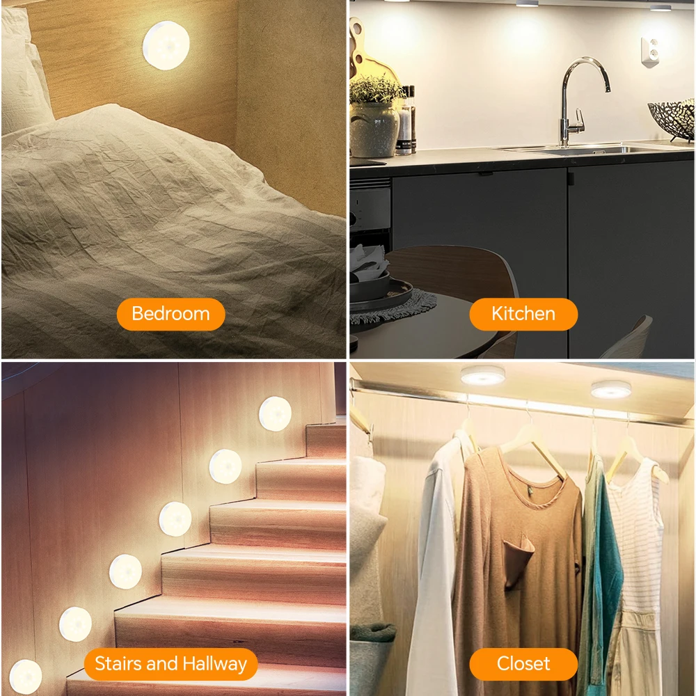 Motion Sensor Light Indoor, USB Rechargeable Night Light, LED Puck Lights for Kitchen, Bedroom, Cabinet, Closet, Stair & Hallway