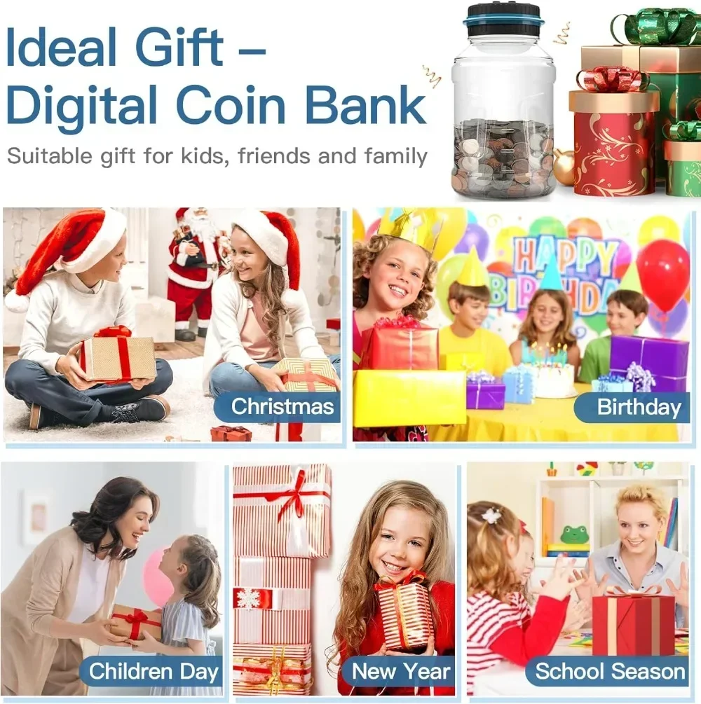 Digital LCD Counting Coin Money Saving Box Jar Large Capacity for USD EURO Money Electronic Counting Piggy Bank 5