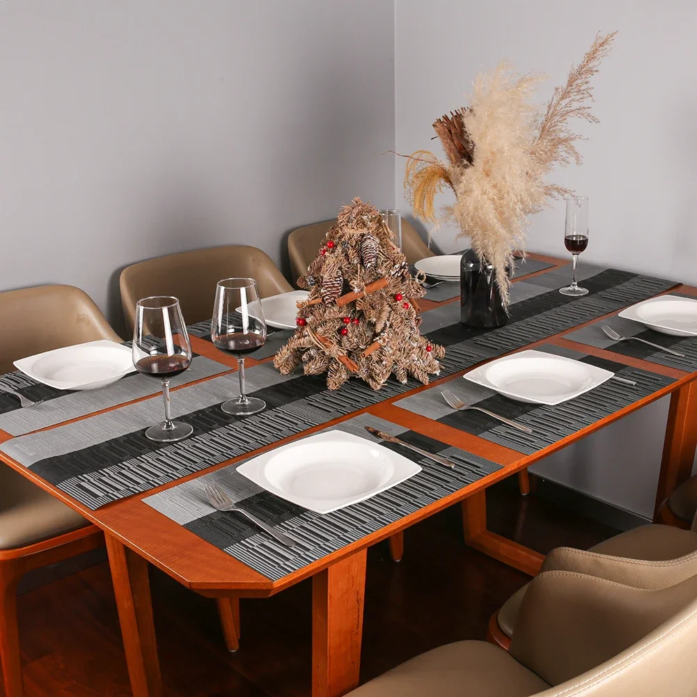 Woven Vinyl Placemats Set Place Mats Crossweave Non-Slip Washable Table Mats for Dining Table Kitchen Reataurant Decor Coasters