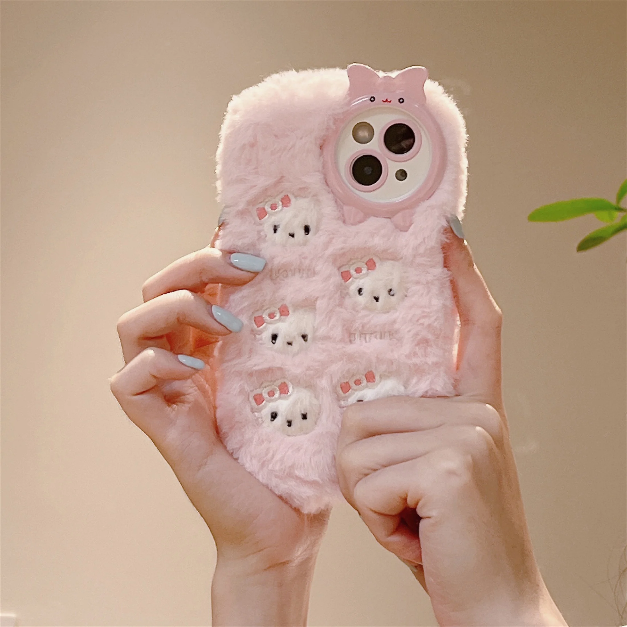 Pink Iphone 11 Furry Phone Case Pink Iphone 11 Cat Cute Pink White