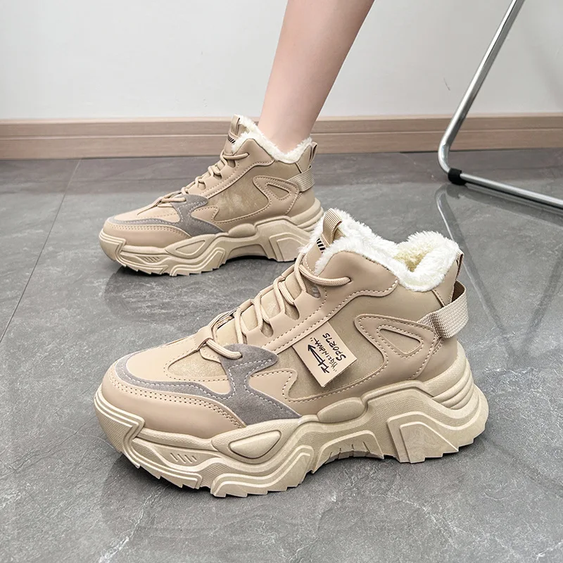 

Женские кроссовки с бархатной подкладкой, теплые спортивные ботинки на платформе, удобные зимние кроссовки для тенниса, новинка 2023